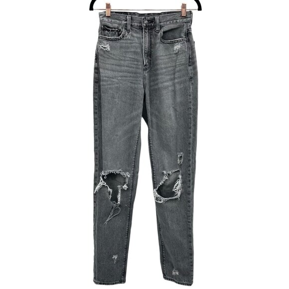 American Eagle Gray Ripped Distressed Skinny Straight Jeans Size 2 - Picture 2 of 7